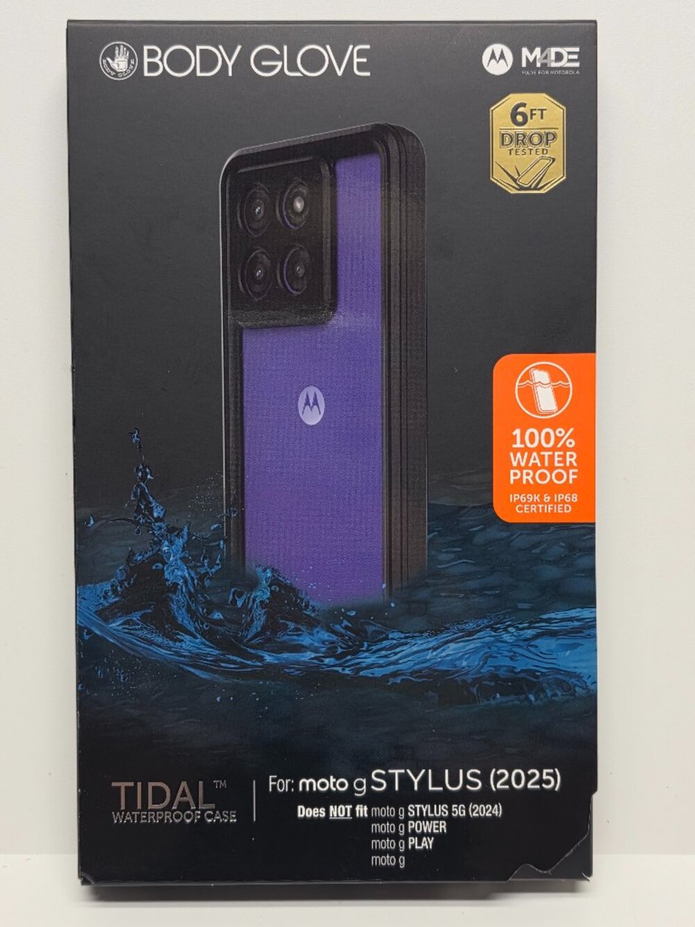 Moto G Stylus 2025 Body Glove Tidal Waterproof Case Black 6FT Drop